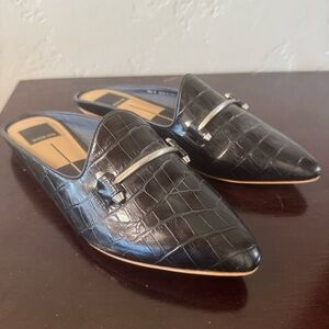 Dolce Vita Gram Crocodile Embossed Mules Slip On Shoes in Black